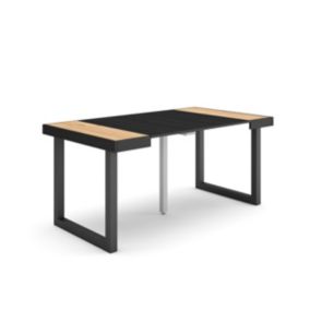 Table console extensible, 160, pour 8 personnes, 160x90x77cm, Pieds bois massif, couleur Chêne et noir