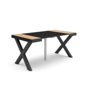 Table console extensible, 160, pour 8 personnes, 160x90x77cm, Pieds bois massif, couleur Chêne et noir