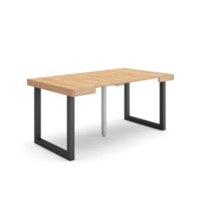 Table console extensible, 160, pour 8 personnes, 160x90x77cm, Pieds bois massif, couleur Chêne