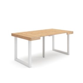 Table console extensible, 160, pour 8 personnes, 160x90x77cm, Pieds bois massif, couleur Chêne