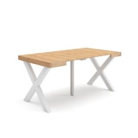 Table console extensible, 160, pour 8 personnes, 160x90x77cm, Pieds bois massif, couleur Chêne