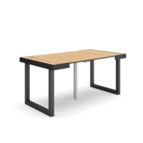 Table console extensible, 160, pour 8 personnes, 160x90x77cm, Pieds bois massif, couleur Chêne