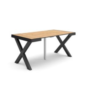 Table console extensible, 160, pour 8 personnes, 160x90x77cm, Pieds bois massif, couleur Chêne