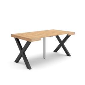 Table console extensible, 160, pour 8 personnes, 160x90x77cm, Pieds bois massif, couleur Chêne