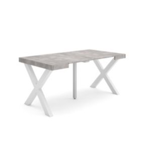 Table console extensible, 160, pour 8 personnes, 160x90x77cm, Pieds bois massif, couleur Ciment