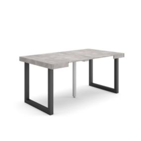 Table console extensible, 160, pour 8 personnes, 160x90x77cm, Pieds bois massif, couleur Ciment