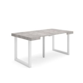 Table console extensible, 160, pour 8 personnes, 160x90x77cm, Pieds bois massif, couleur Ciment