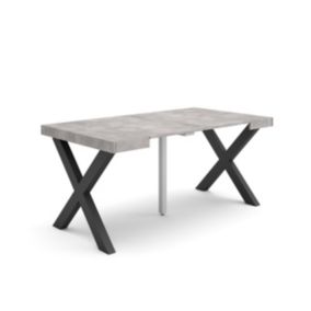 Table console extensible, 160, pour 8 personnes, 160x90x77cm, Pieds bois massif, couleur Ciment