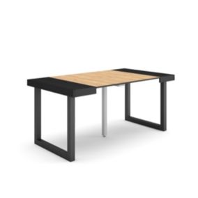 Table console extensible, 160, pour 8 personnes, 160x90x77cm, Pieds bois massif, couleur Noir et chêne