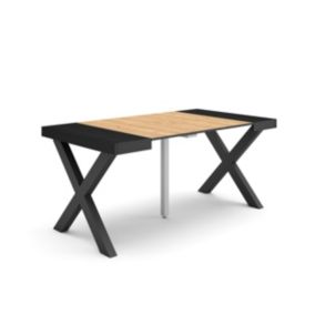 Table console extensible, 160, pour 8 personnes, 160x90x77cm, Pieds bois massif, couleur Noir et chêne