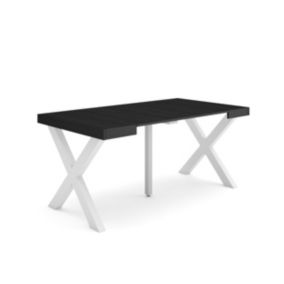 Table console extensible, 160, pour 8 personnes, 160x90x77cm, Pieds bois massif, couleur Noir