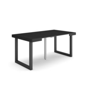 Table console extensible, 160, pour 8 personnes, 160x90x77cm, Pieds bois massif, couleur Noir