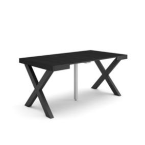 Table console extensible, 160, pour 8 personnes, 160x90x77cm, Pieds bois massif, couleur Noir