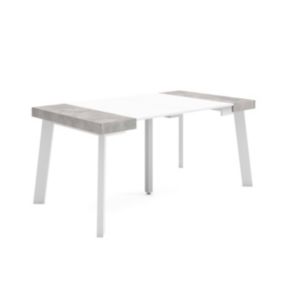 Table console extensible, 160, pour 8 personnes, 160x90x77cm, Pieds en bois, couleur Blanc et ciment