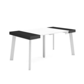 Table console extensible, 160, pour 8 personnes, 160x90x77cm, Pieds en bois, couleur Blanc et noir