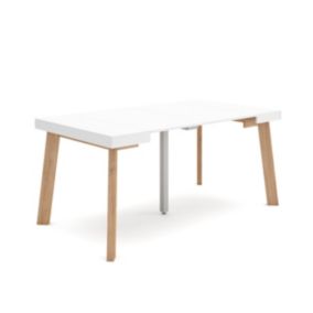 Table console extensible, 160, pour 8 personnes, 160x90x77cm, Pieds en bois, couleur Blanc