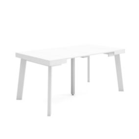 Table console extensible, 160, pour 8 personnes, 160x90x77cm, Pieds en bois, couleur Blanc