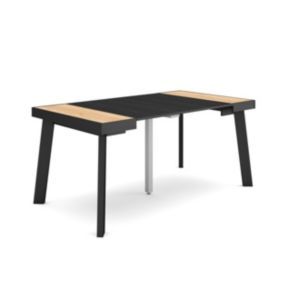 Table console extensible, 160, pour 8 personnes, 160x90x77cm, Pieds en bois, couleur Chêne et noir