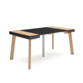 Table console extensible, 160, pour 8 personnes, 160x90x77cm, Pieds en bois, couleur Chêne et noir