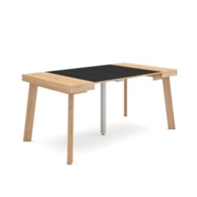 Table console extensible, 160, pour 8 personnes, 160x90x77cm, Pieds en bois, couleur Chêne et noir