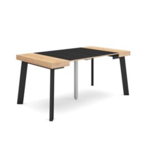 Table console extensible, 160, pour 8 personnes, 160x90x77cm, Pieds en bois, couleur Chêne et noir