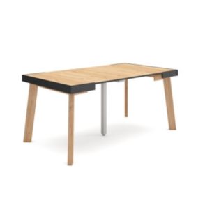 Table console extensible, 160, pour 8 personnes, 160x90x77cm, Pieds en bois, couleur Chêne