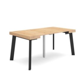 Table console extensible, 160, pour 8 personnes, 160x90x77cm, Pieds en bois, couleur Chêne