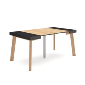 Table console extensible, 160, pour 8 personnes, 160x90x77cm, Pieds en bois, couleur Noir et chêne