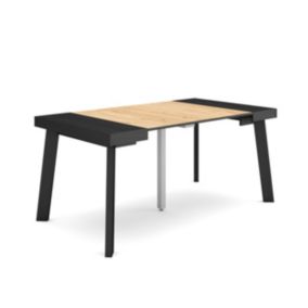 Table console extensible, 160, pour 8 personnes, 160x90x77cm, Pieds en bois, couleur Noir et chêne