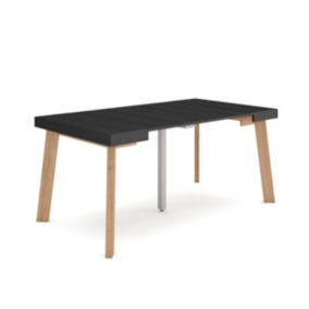 Table console extensible, 160, pour 8 personnes, 160x90x77cm, Pieds en bois, couleur Noir