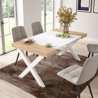 Table console extensible 160x90x77cm couleur chêne et blanc