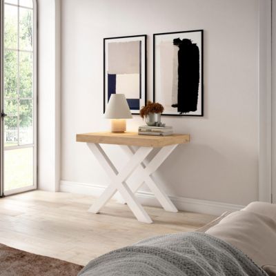 Table console extensible 160x90x77cm couleur chêne et blanc