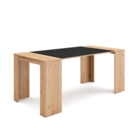 Table console extensible, 180, pour 8 personnes, 180x90x77cm, couleur Chêne et noir