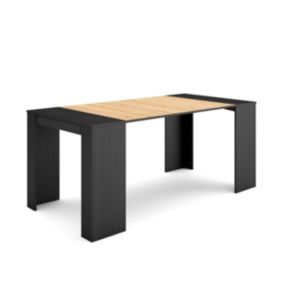 Table console extensible, 180, pour 8 personnes, 180x90x77cm, couleur Noir et chêne