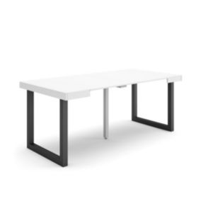 Table console extensible, 180, pour 8 personnes, 180x90x77cm, Pieds bois massif, couleur Blanc