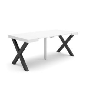 Table console extensible, 180, pour 8 personnes, 180x90x77cm, Pieds bois massif, couleur Blanc