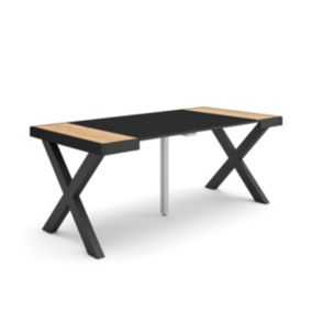 Table console extensible, 180, pour 8 personnes, 180x90x77cm, Pieds bois massif, couleur Chêne et noir