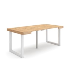 Table console extensible, 180, pour 8 personnes, 180x90x77cm, Pieds bois massif, couleur Chêne