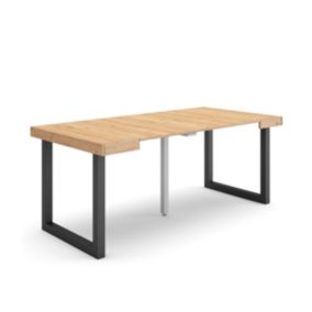 Table console extensible, 180, pour 8 personnes, 180x90x77cm, Pieds bois massif, couleur Chêne