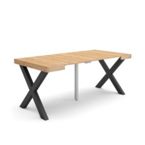 Table console extensible, 180, pour 8 personnes, 180x90x77cm, Pieds bois massif, couleur Chêne