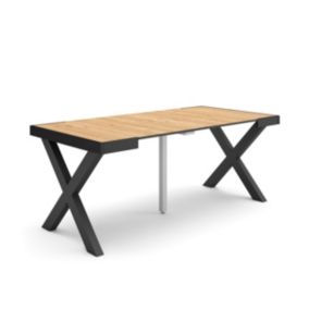 Table console extensible, 180, pour 8 personnes, 180x90x77cm, Pieds bois massif, couleur Chêne