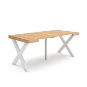 Table console extensible, 180, pour 8 personnes, 180x90x77cm, Pieds bois massif, couleur Chêne