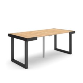 Table console extensible, 180, pour 8 personnes, 180x90x77cm, Pieds bois massif, couleur Chêne