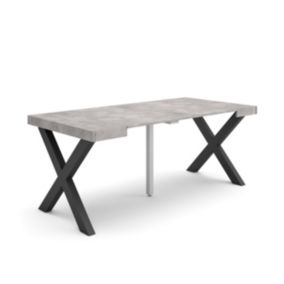 Table console extensible, 180, pour 8 personnes, 180x90x77cm, Pieds bois massif, couleur Ciment