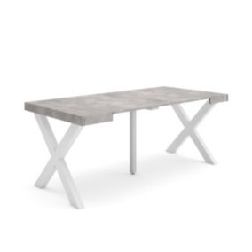 Table console extensible, 180, pour 8 personnes, 180x90x77cm, Pieds bois massif, couleur Ciment