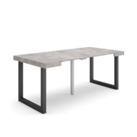 Table console extensible, 180, pour 8 personnes, 180x90x77cm, Pieds bois massif, couleur Ciment