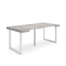 Table console extensible, 180, pour 8 personnes, 180x90x77cm, Pieds bois massif, couleur Ciment