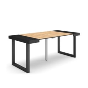 Table console extensible, 180, pour 8 personnes, 180x90x77cm, Pieds bois massif, couleur Noir et chêne