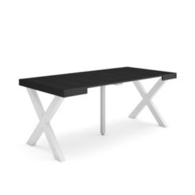 Table console extensible, 180, pour 8 personnes, 180x90x77cm, Pieds bois massif, couleur Noir