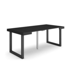 Table console extensible, 180, pour 8 personnes, 180x90x77cm, Pieds bois massif, couleur Noir